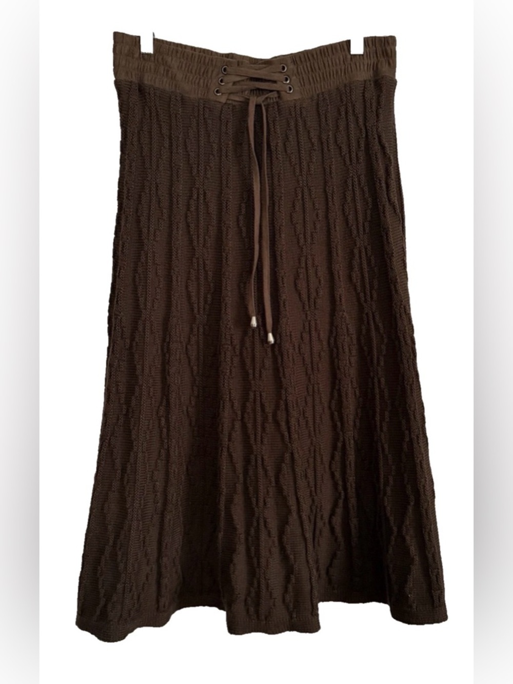 Lapis Cable Knit Brown Skirt Lace Up Corset Waist Large Boho Festival Hippie